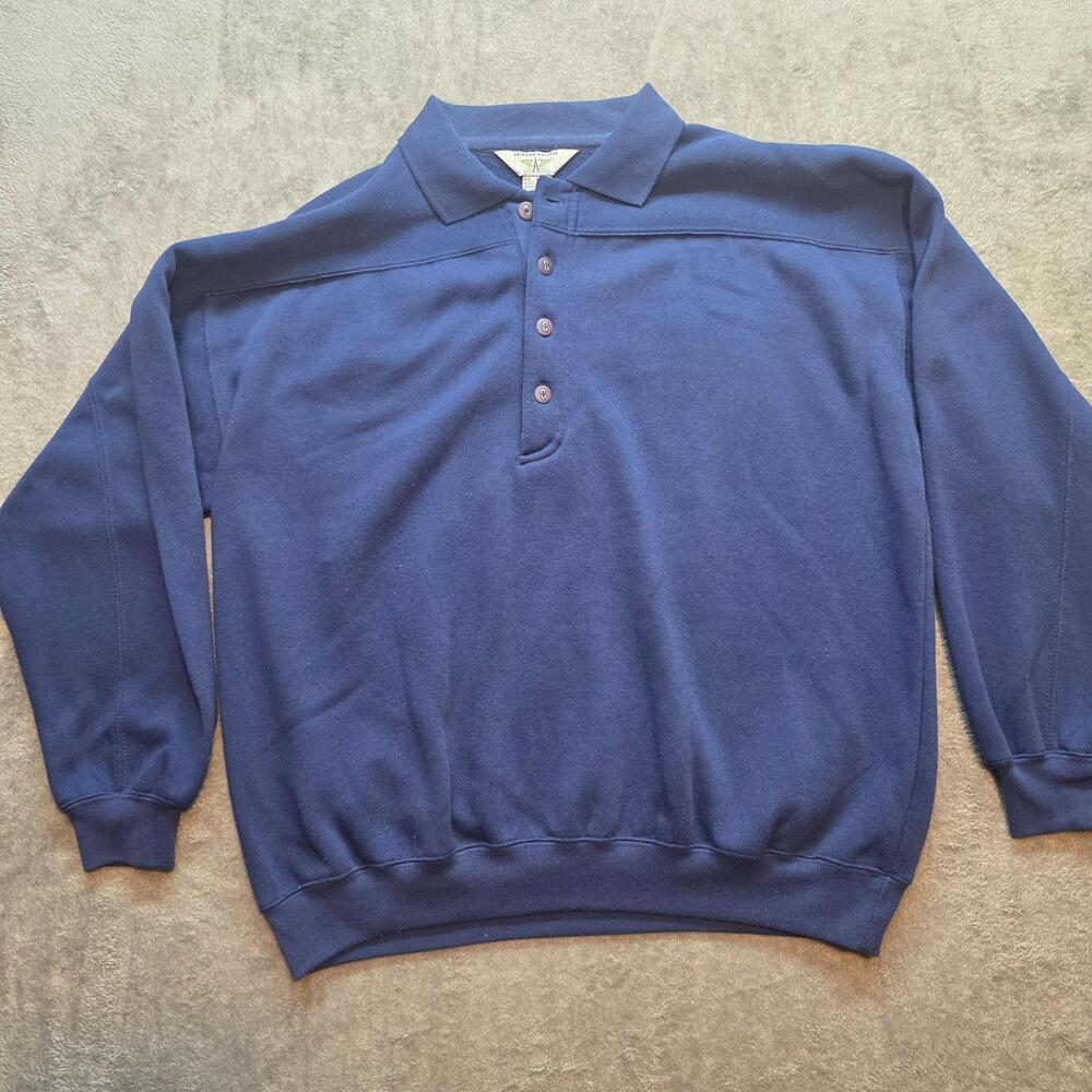 American Weekend Sweatshirt Mens L Blue Fleece Collared Button Pullover Casual